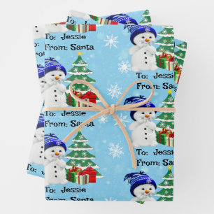 Snowman Add Child's Name 3 Christmas Wrapping Paper Sheet