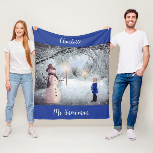 Snowman, Add Name, Christmas Fleece Blanket