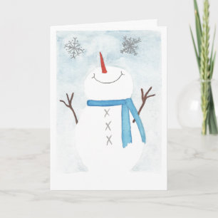 Snowman admiring snowflakes card