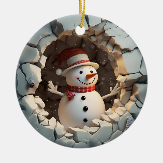 Snowman Adventure Winter Fun Ceramic Tree Decoration (Front)