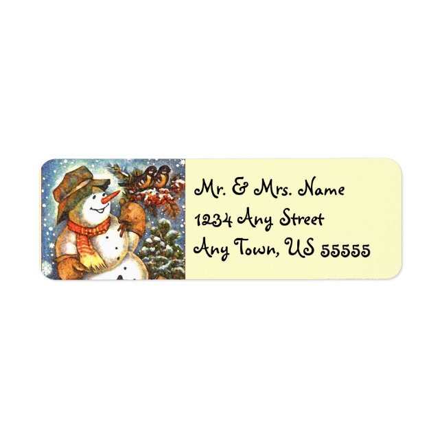 Snowman and Bird Holiday Address Labels (Front)
