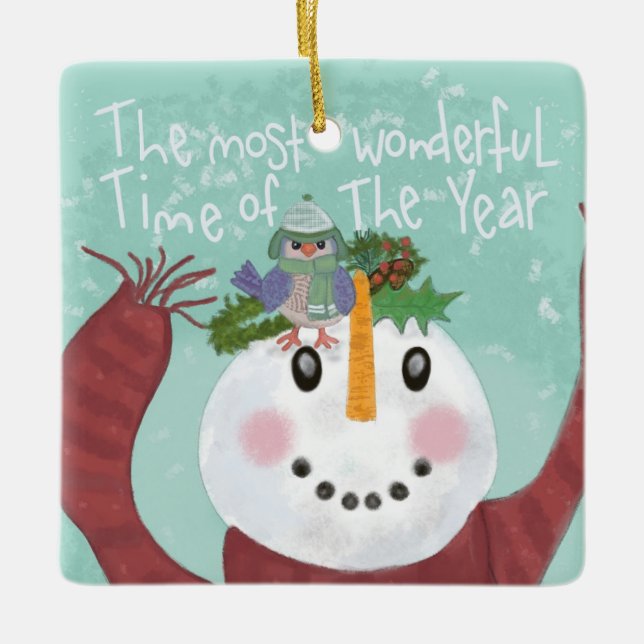 Snowman and Bird Ornament (Front)