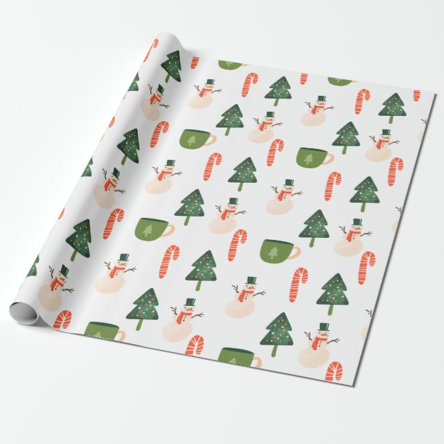 Snowman and Candy Cane Wrapping Paper (Unrolled)