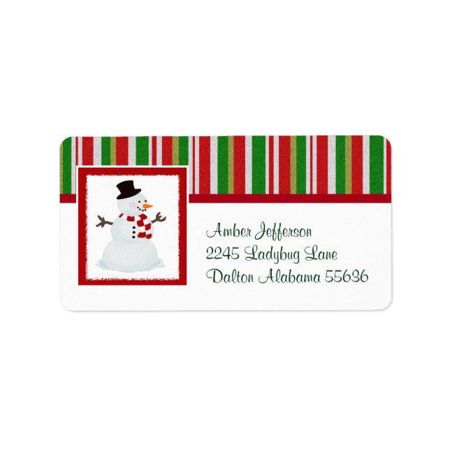 Snowman And Candy Stripe Address Labels (Front)