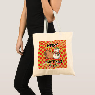 Snowman and Capybara Merry Christmas Tote Bag