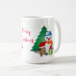 Snowman and Cat Christmas  Coffee Mug<br><div class="desc">Here is a Christmas coffee mug that was created for the "snowman lover" The retro mug features one of my collages of a snowman, a Christmas tree, and a Santa cat. The background is white with a snowflake topper. Personalise the Merry Christmas with your own words or buy as shown...</div>