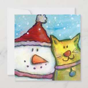 Snowman and Cat  Holiday Card