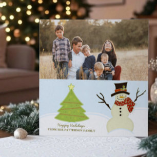 Snowman and Christmas Tree Holiday Photo Card