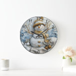 Snowman and Christmas Tree Magic Large Clock<br><div class="desc">Delight in a whimsical winter wonderland featuring charming clocks decorated with snowmen. Set against a snowy backdrop,  these festive timepieces capture the essence of the holiday season,  blending elegance and joy with a touch of holiday magic.</div>