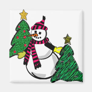 Snowman and Christmas Tree Magnet