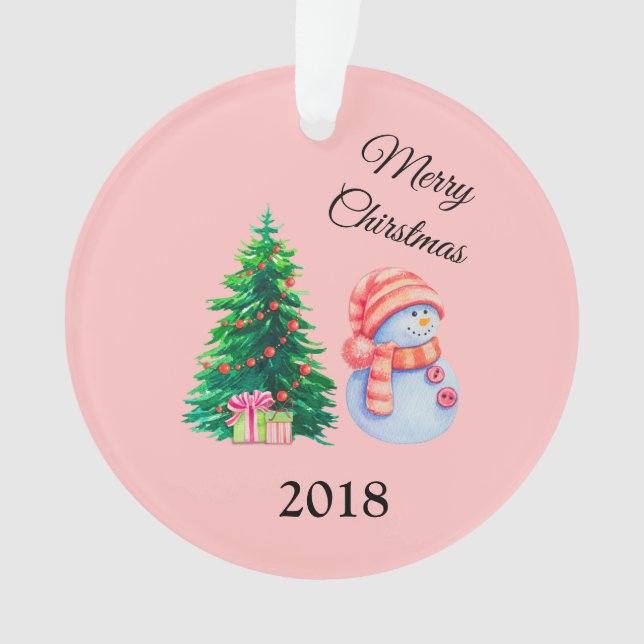 Snowman and Christmas Tree Ornament (Front)