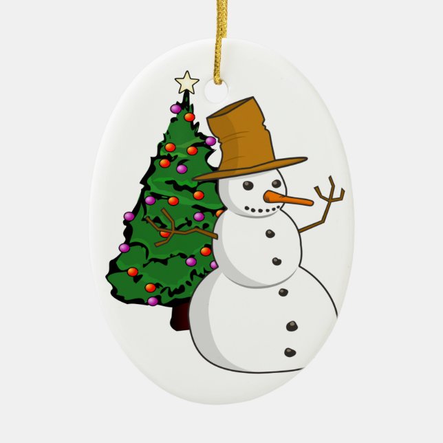 Snowman and Christmas Tree Ornament (Front)