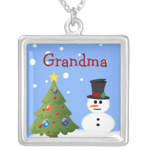 Snowman and Christmas Tree Personalised Necklace