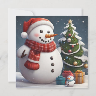 Snowman and Christmas Tree with Presents Holiday Card