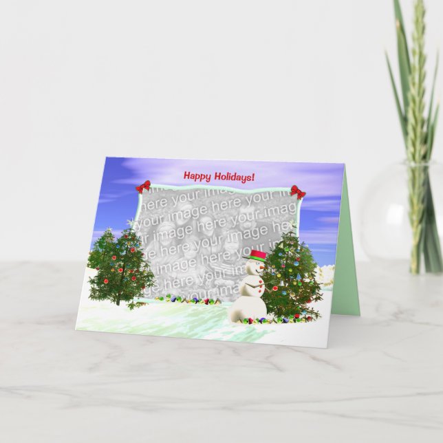 Snowman and Christmas Trees Photo Holiday Card (Front)
