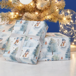 Snowman and Christmas Trees Wrapping Paper