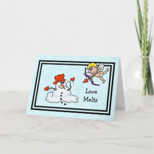 Snowman and Cupid Valentine's Day Card