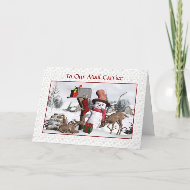 Snowman and Deer Happy Holidays To Mail Carrier Holiday Card (Front)
