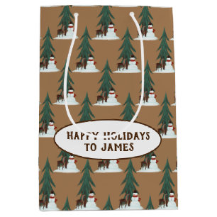 snowman and deer in snow medium gift bag