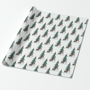 snowman and deer in snow wrapping paper