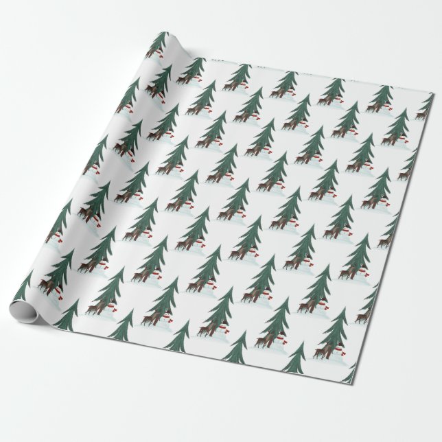 snowman and deer in snow wrapping paper (Unrolled)