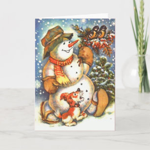 Snowman and Dog Holiday Card