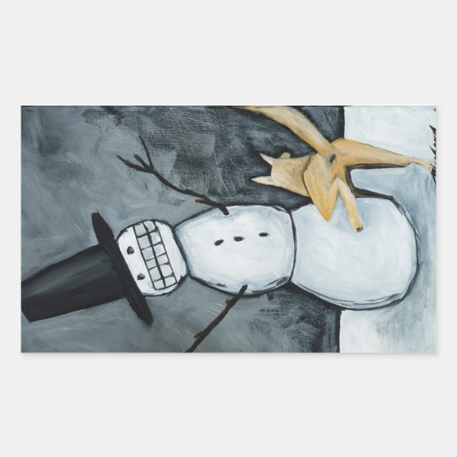 Snowman and dog rectangular sticker (Front)