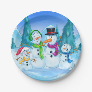 Snowman and family Christmas plates