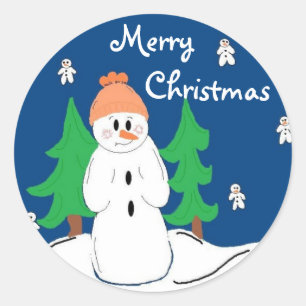 Snowman and Friends Classic Round Sticker