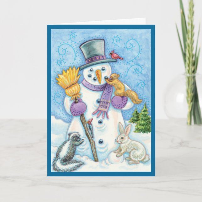 Snowman and Friends Retro Christmas Card (Front)