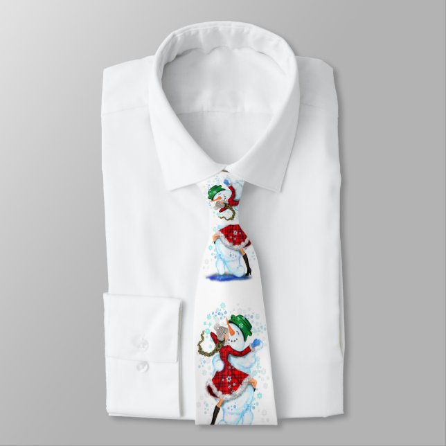 Snowman and Girl Dance Tango Merry Christmas Party Tie (Tied)