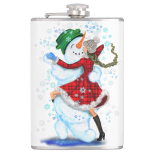 Snowman and Girl Dancers Christmas Flask