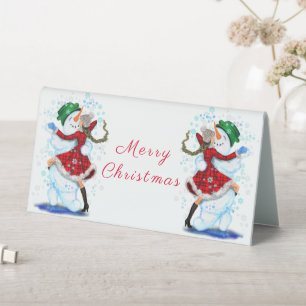 Snowman and Girl Dancers Christmas Table Tent Sign
