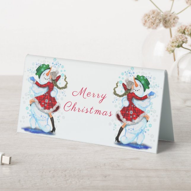 Snowman and Girl Dancers Christmas Table Tent Sign (In SItu (Table))