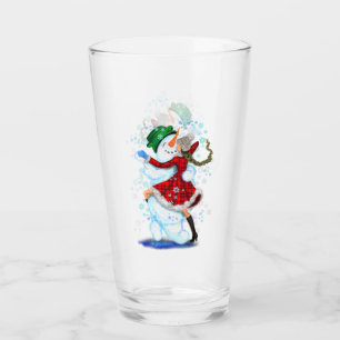 Snowman and Girl Dancers Glass