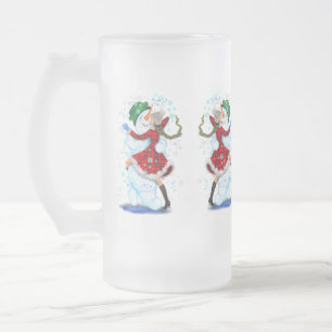 Snowman and Girl Dancers Glass Beer Mug