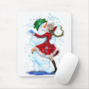 Snowman and Girl Dancers Mouse Pad