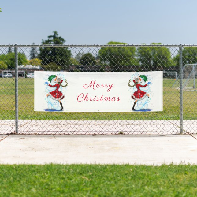 Snowman and Girl Dancers Tango Christmas Banner (Insitu)