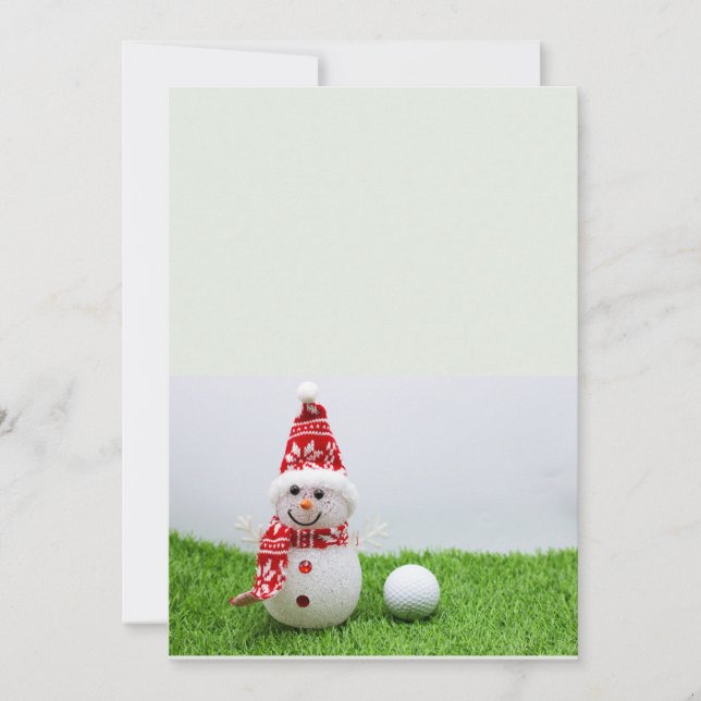 Snowman and golf ball on green grass Christmas Invitation (Front)
