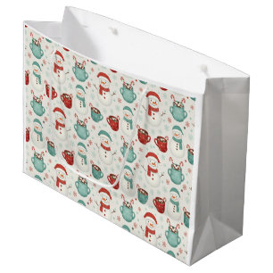 Snowman and Hot Cocoa Christmas Seamless Pattern Large Gift Bag