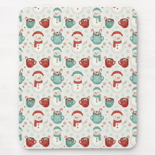 Snowman and Hot Cocoa Christmas Seamless Pattern Mouse Mat