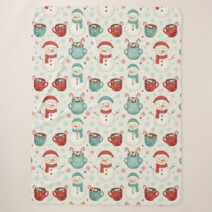 Snowman and Hot Cocoa Christmas Seamless Pattern Sherpa Blanket
