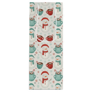 Snowman and Hot Cocoa Christmas Seamless Pattern Wine Gift Bag
