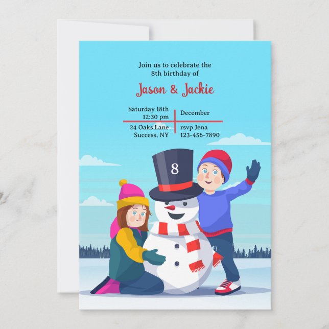 Snowman and Kids Birthday Party Invitation (Front)