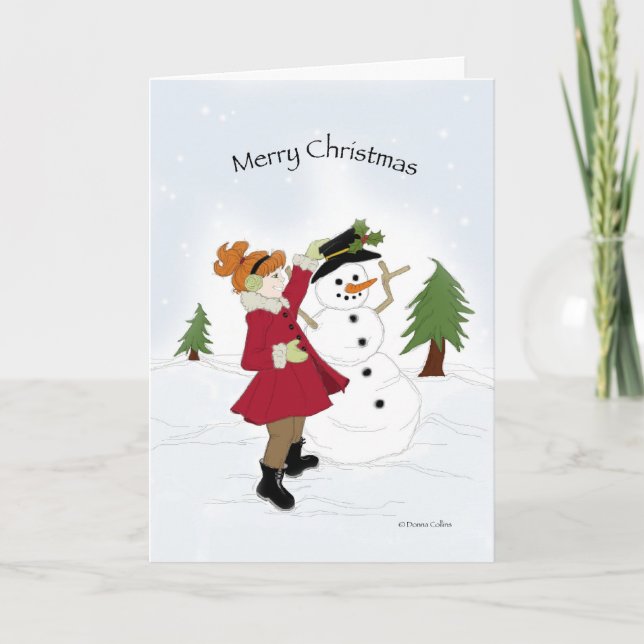 Snowman and Little Girl Christmas Card (Front)