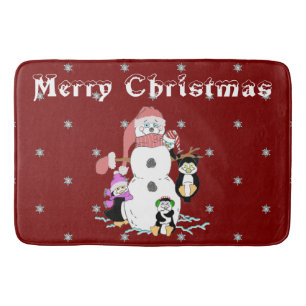 Snowman and Penguin Christmas Bath Mat