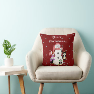 Snowman and Penguin Christmas Cushion