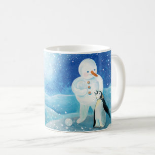  Snowman and Penguin Illustration Coffee Mug