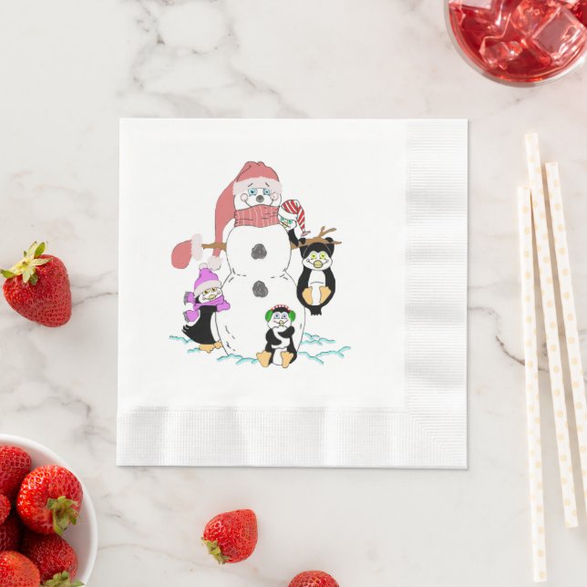 Snowman and Penguin Napkin (Insitu)