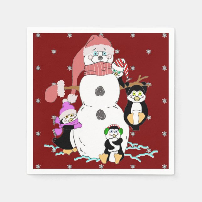 Snowman and Penguin Napkins (Front)